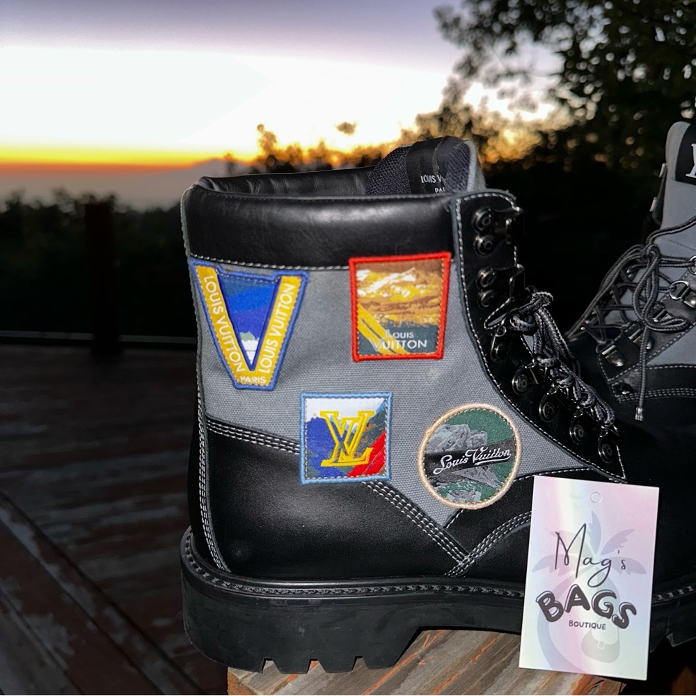 Louis Button: Alps Patches Oberkampf Canvas Calf Leather Ankle Boots - Picture 5 of 13